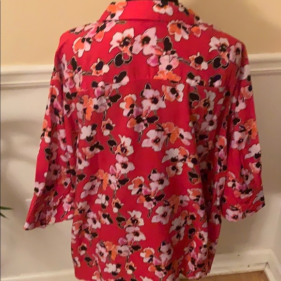 2 for $20 Woman Within red floral button down - Picture 2 of 4